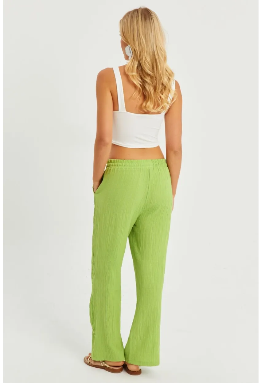 Kadın Fıstık Yeşil Beli Lastikli Bürümcük Pantolon ZER405