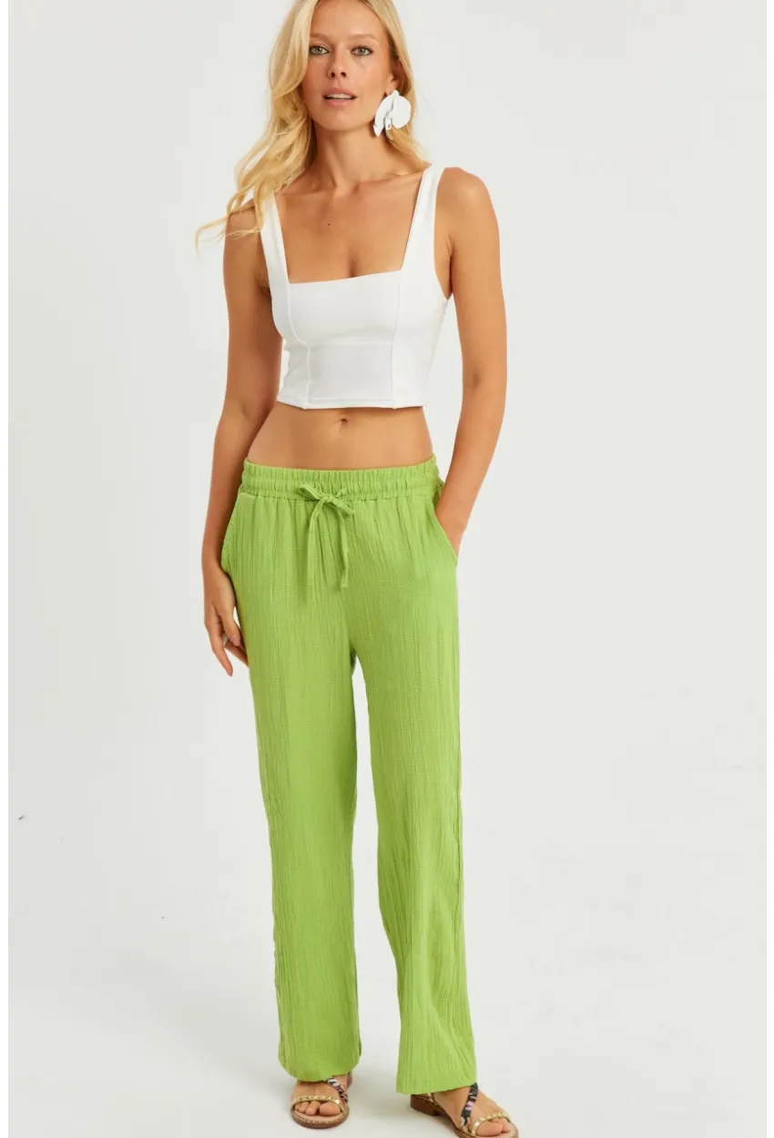 Kadın Fıstık Yeşil Beli Lastikli Bürümcük Pantolon ZER405
