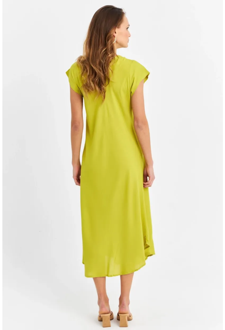 Kadın Fıstık Yeşil V Yaka Midi Elbise PC22649
