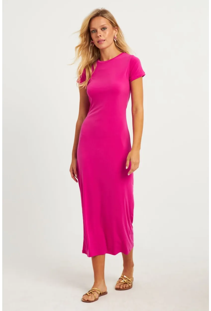 Kadın Fuşya Basic Midi Elbise DMR261