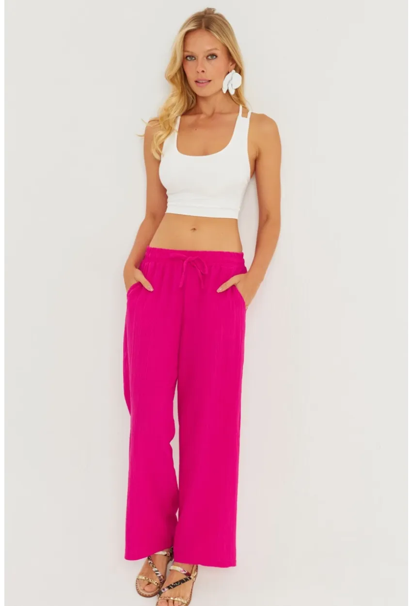 Kadın Fuşya Beli Lastikli Bürümcük Pantolon ZER405