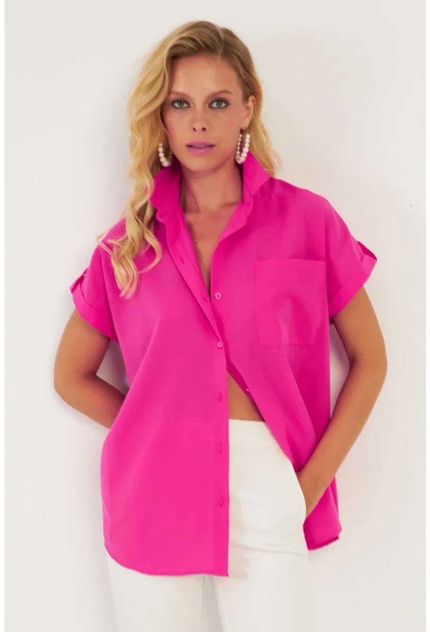 Kadın Fuşya Cepli Gömlek ZER410