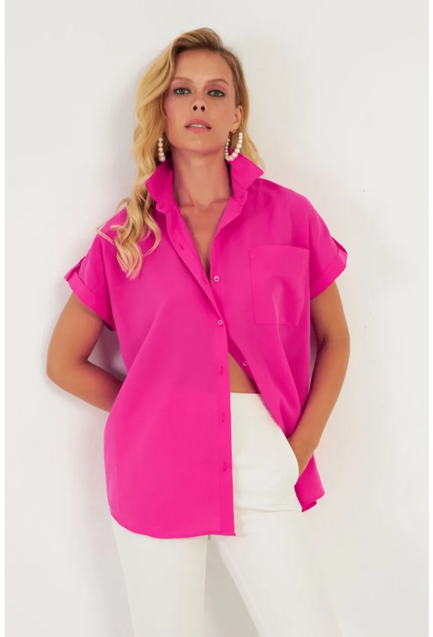 Kadın Fuşya Cepli Gömlek ZER410