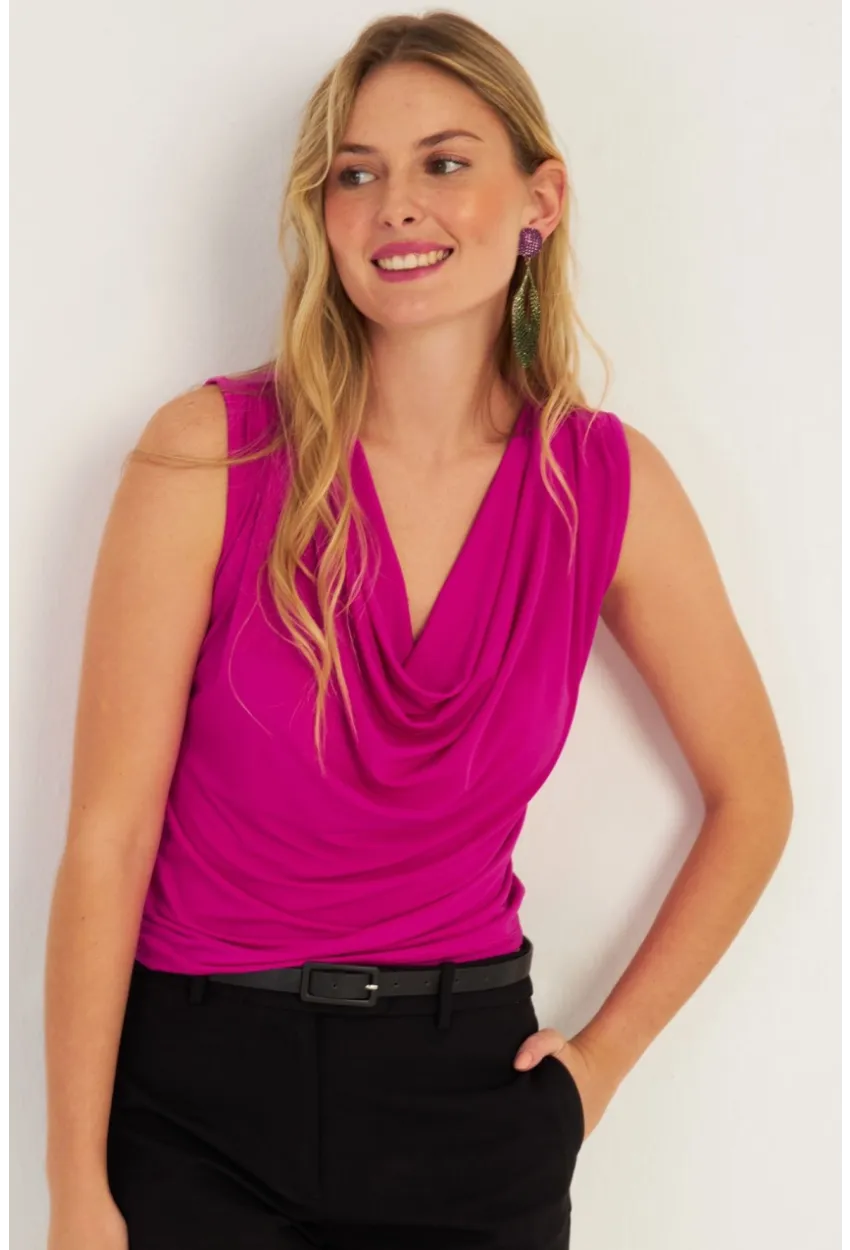 Kadın Fuşya Degaje Yaka Bluz YZ1020