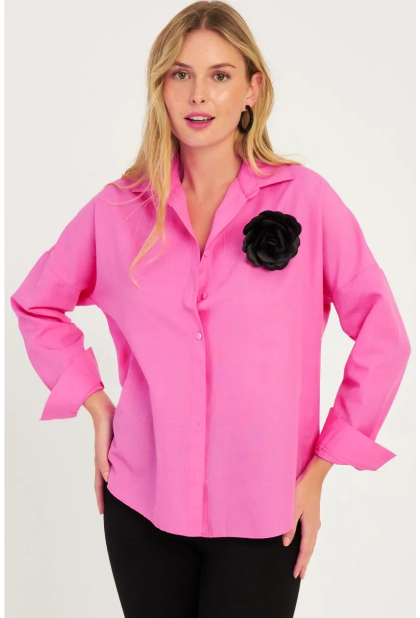 Kadın Fuşya Gül Aksesuarlı Gömlek SF2540