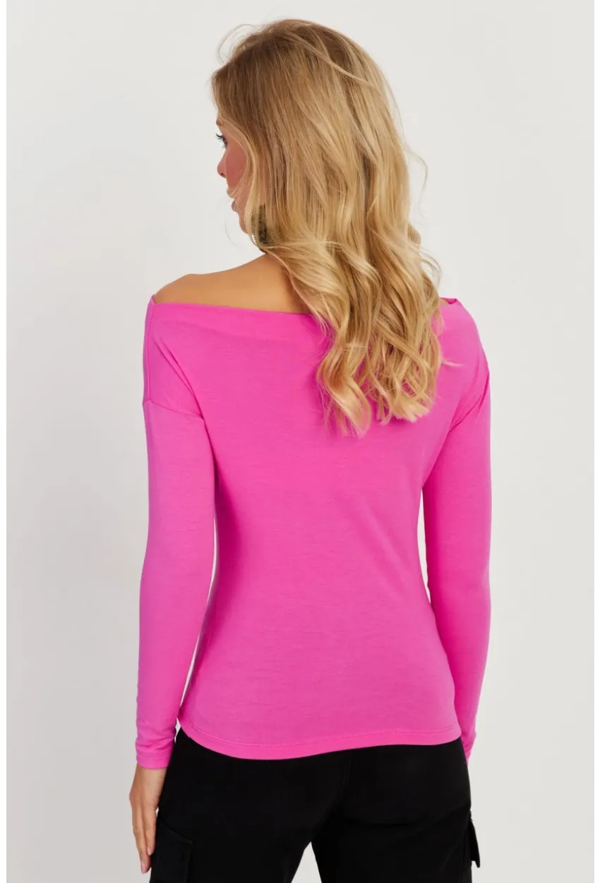 Kadın Fuşya Kayık Yaka Bluz LPP1254