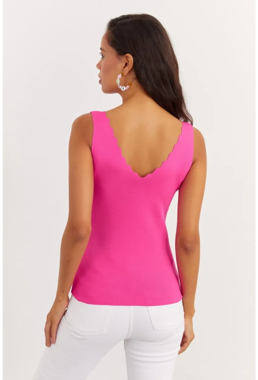 Kadın Fuşya Merdiven Yaka Triko Bluz YV83
