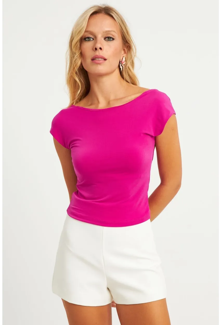 Kadın Fuşya Sırtı Açık Bluz YZ1080