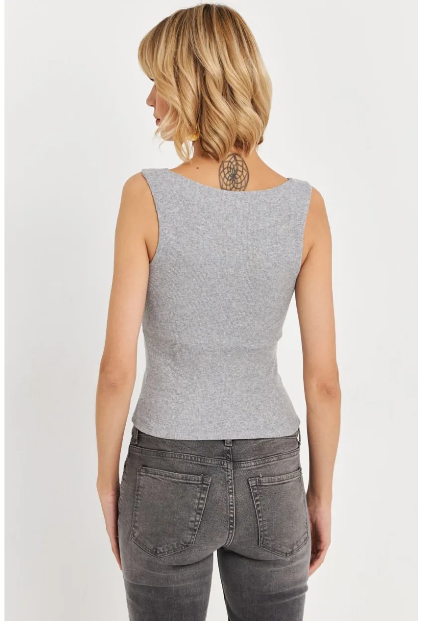 Kadın Gri Aksesuarlı Kaşkorse Bluz RLO116