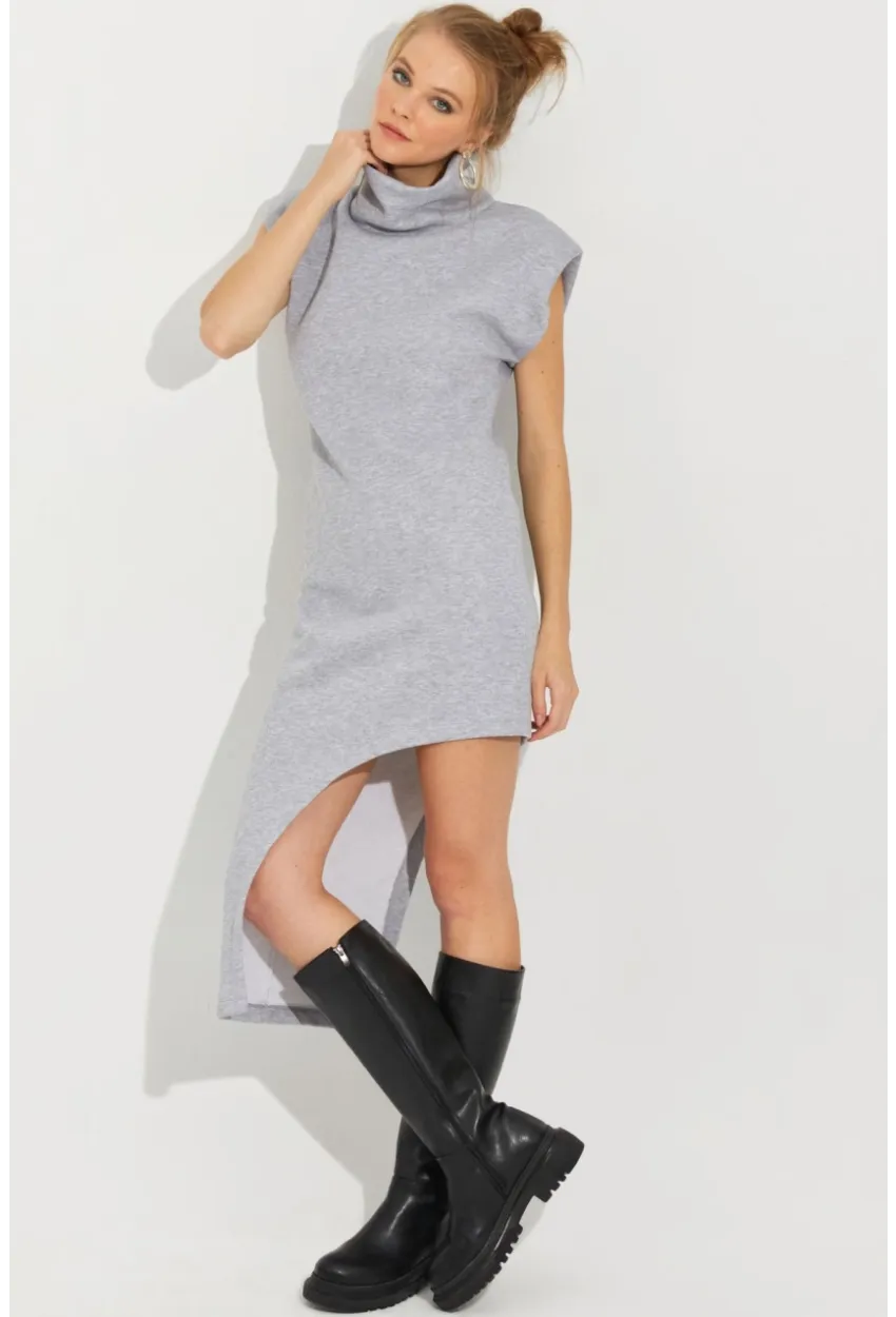 Kadın Gri Asimetrik Midi Elbise SF2196
