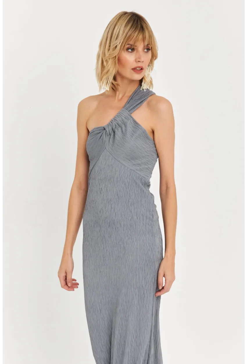 Kadın Gri Asimetrik Yaka Maxi Elbise NH25455