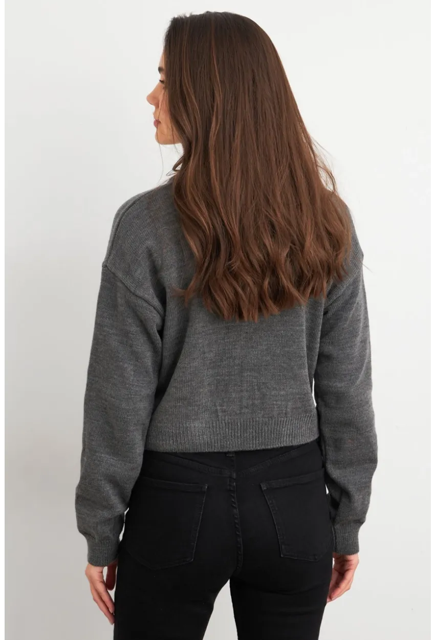 Kadın Gri Ayıcıklı Hırka TEM99