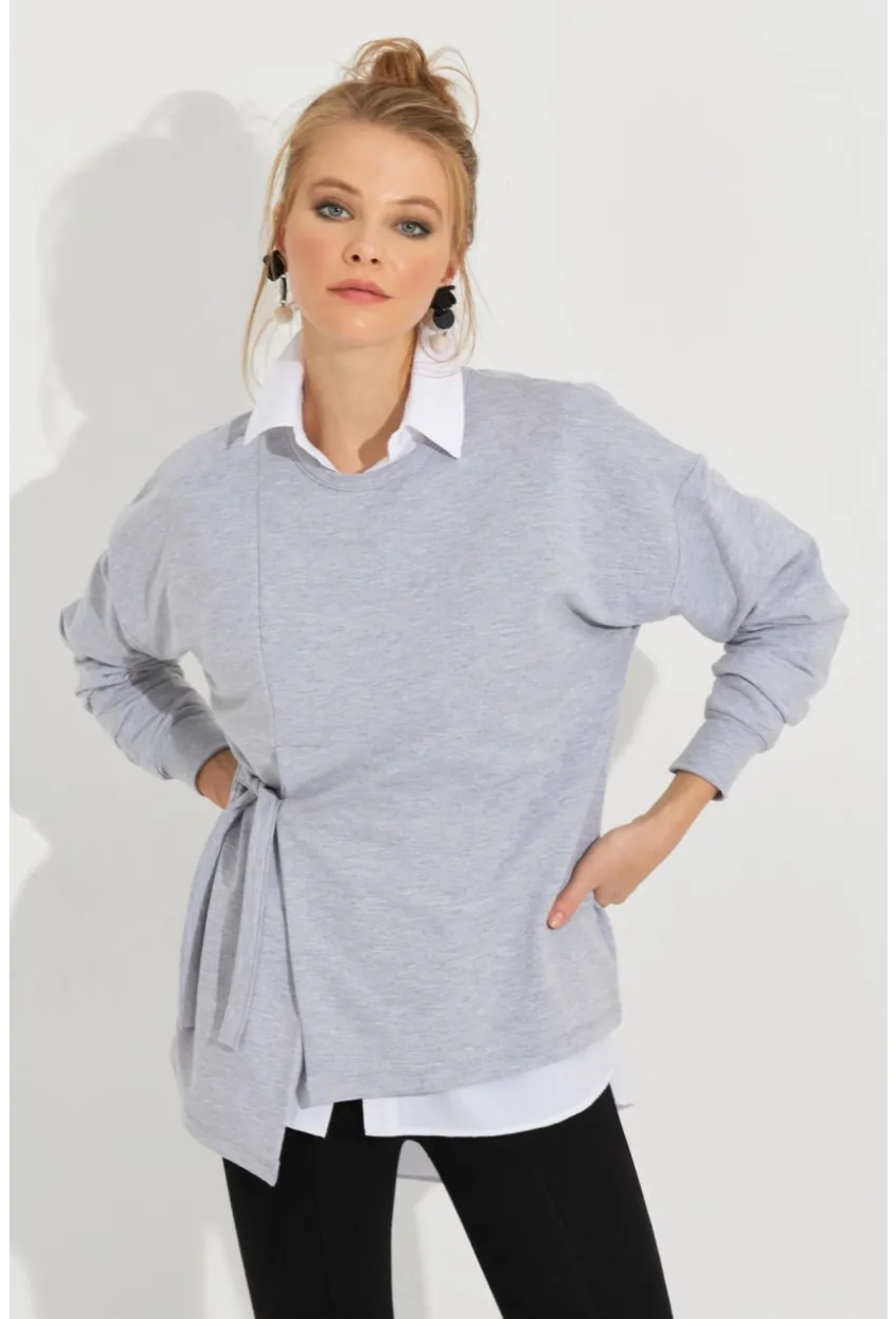 Kadın Gri Bağlamalı Sweatshirt Yİ2493