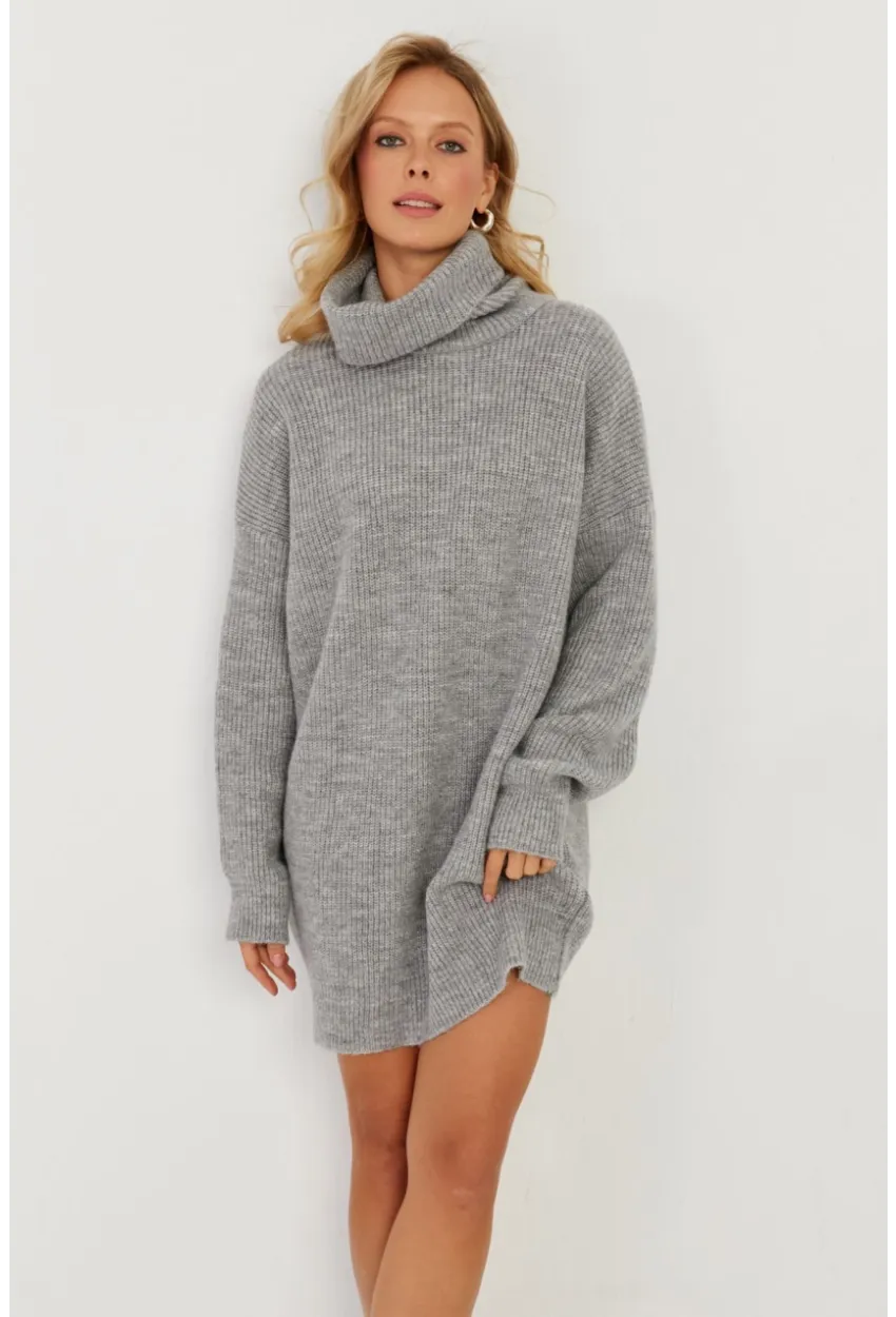 Kadın Gri Balıkçı Yaka Triko Tunik KZ2504