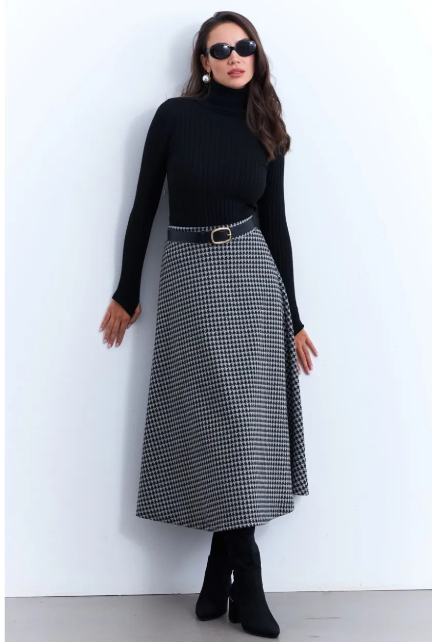 Kadın Gri Desenli Çan Etek MLON3007