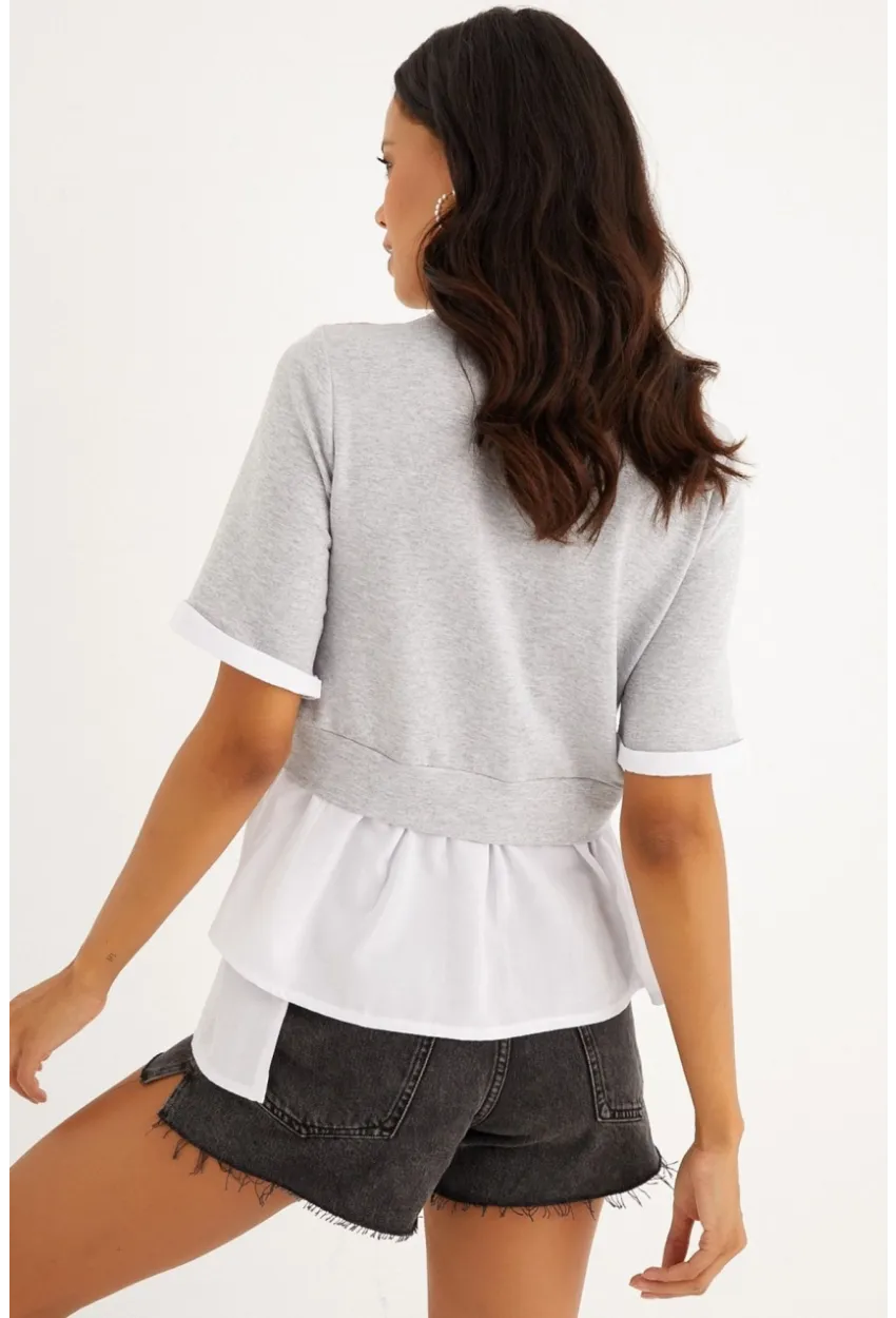 Kadın Gri İkili Asimetrik İki İplik Bluz B1454
