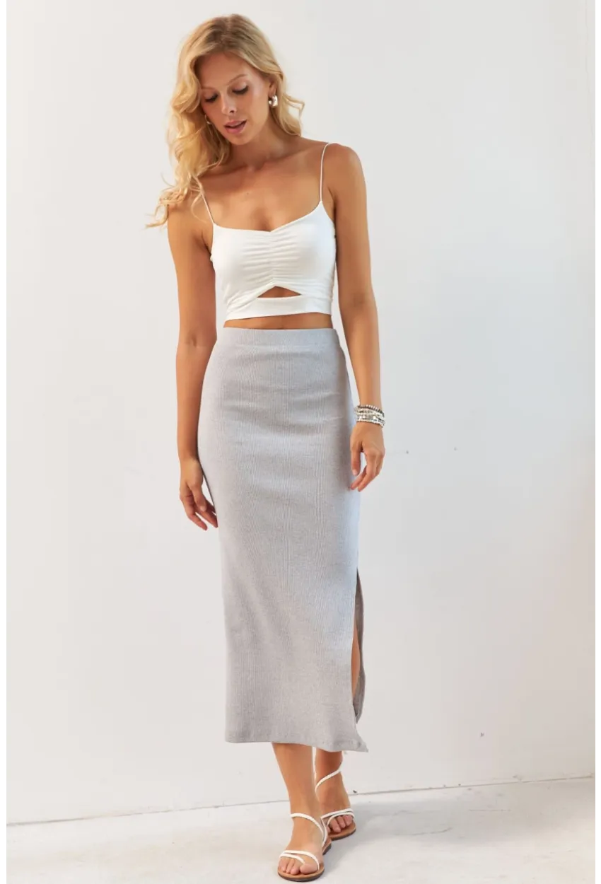 Kadın Gri Kaşkorse Midi Etek XL2034