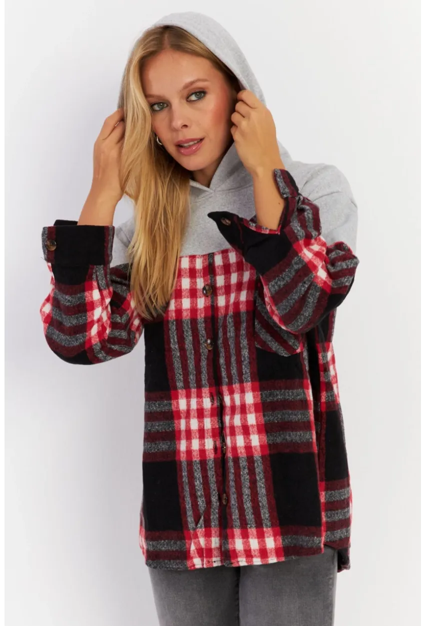 Kadın Gri Kontrast Düğmeli Sweatshirt YLE004