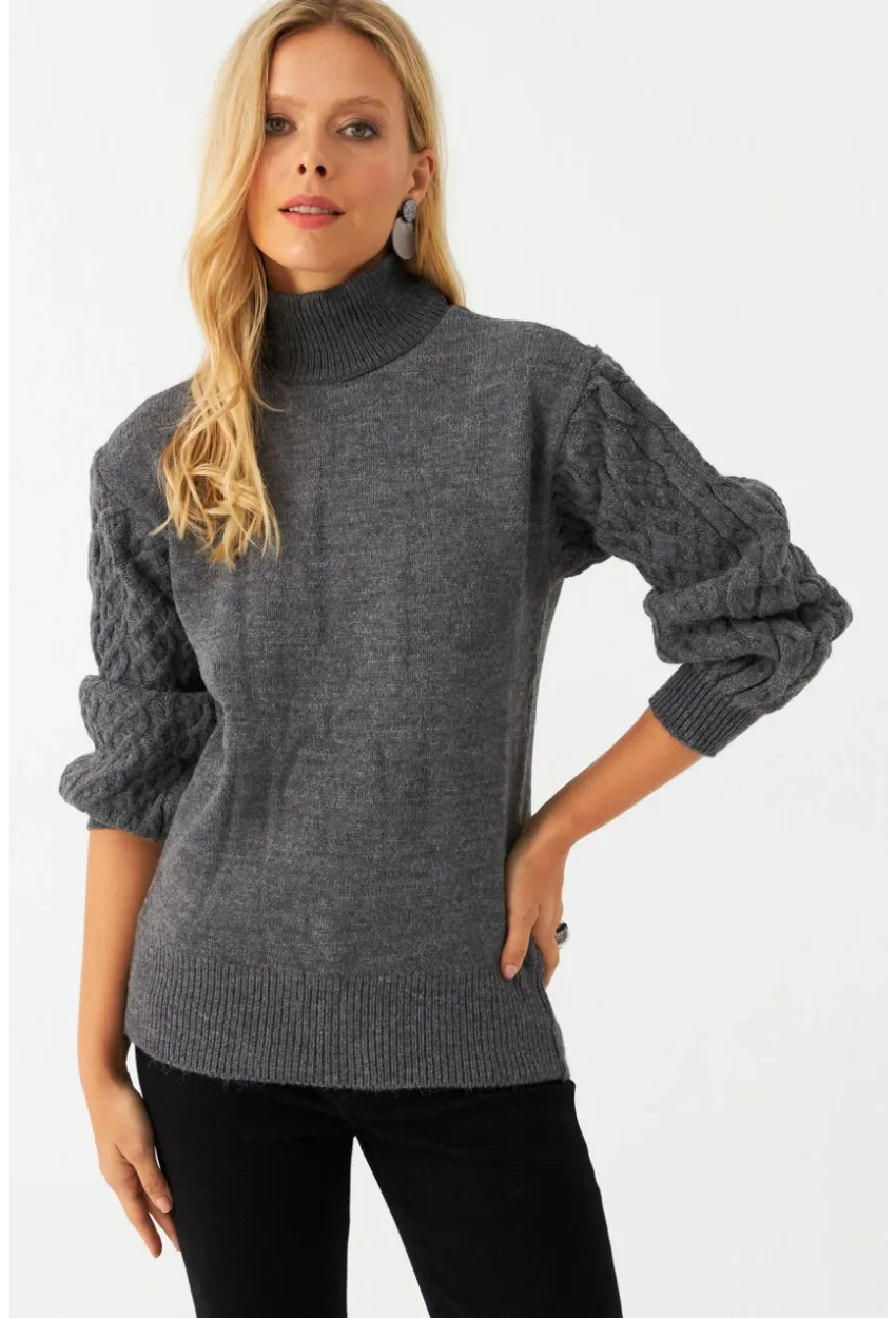 Kadın Gri Pencereli Kazak SE3