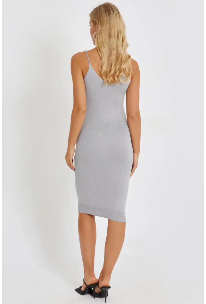 Kadın Gri Simli Midi Elbise YZ525