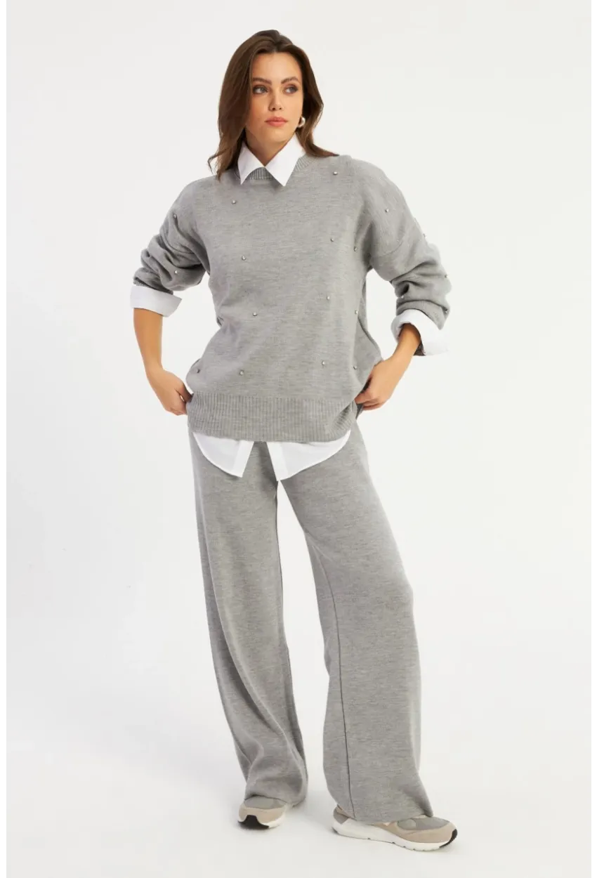 Kadın Gri Taşlı Alt Üst Takım MYİL10