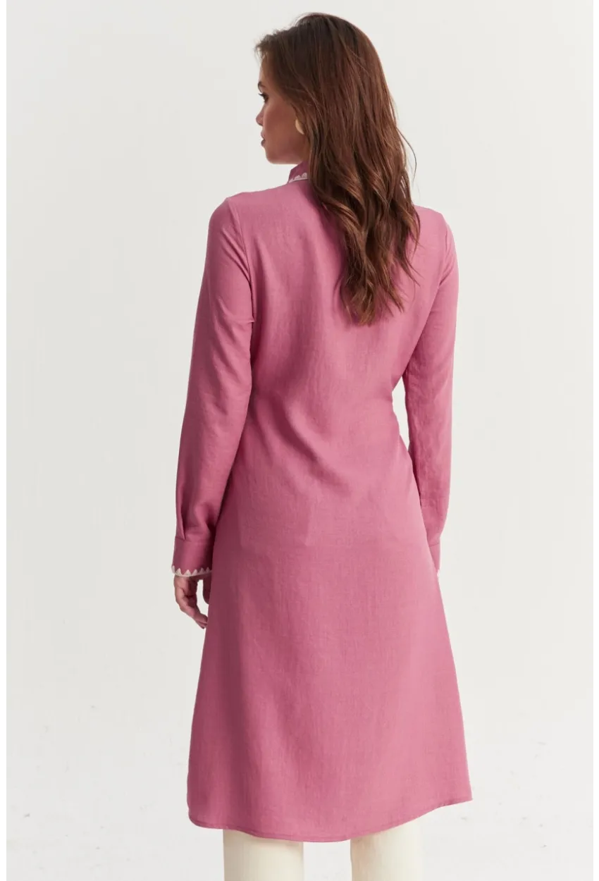 Kadın Gül Kurusu Garnili Gömlek Midi Elbise MASF10