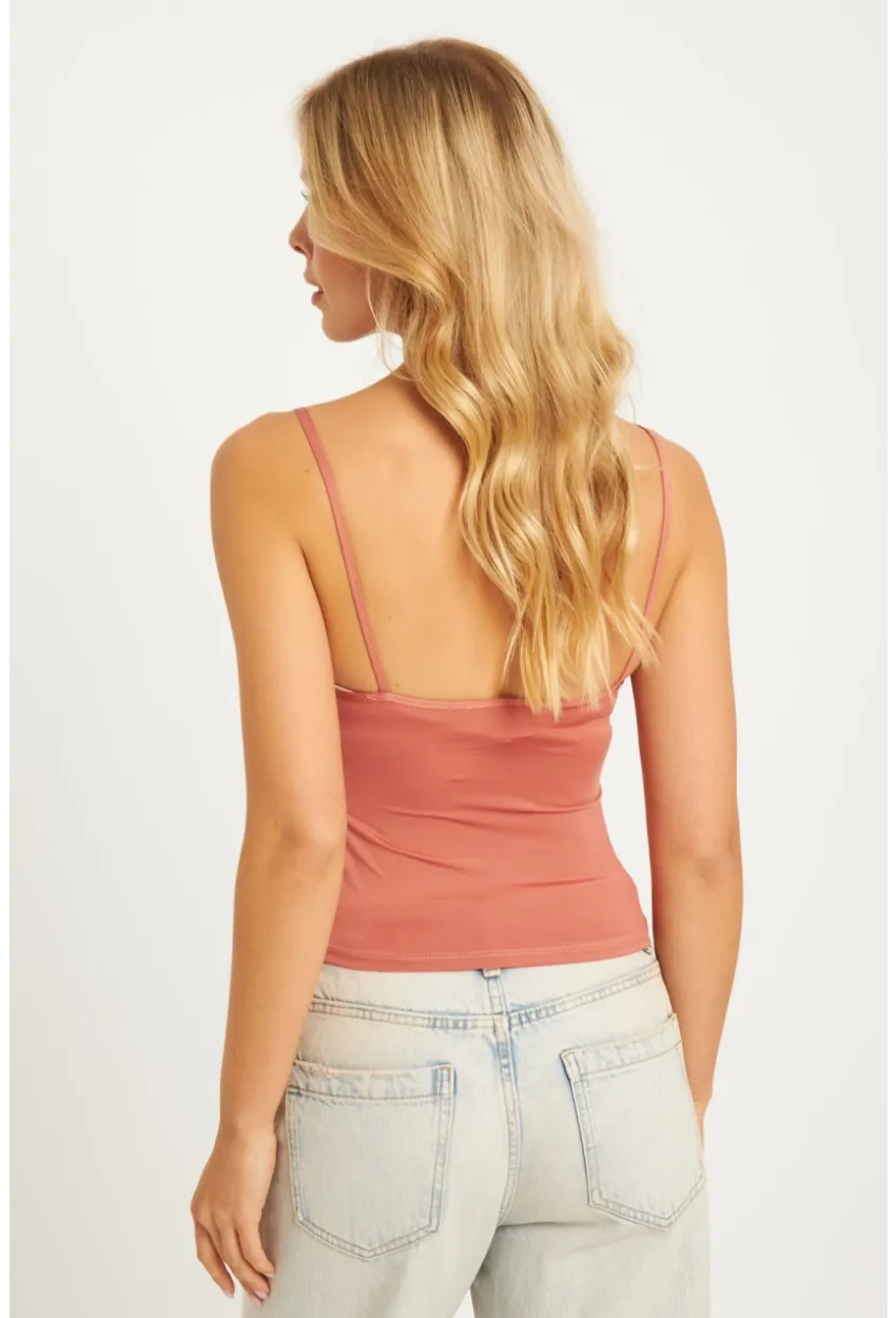 Kadın Gül Kurusu İp Asklı Crop Bluz TH1110