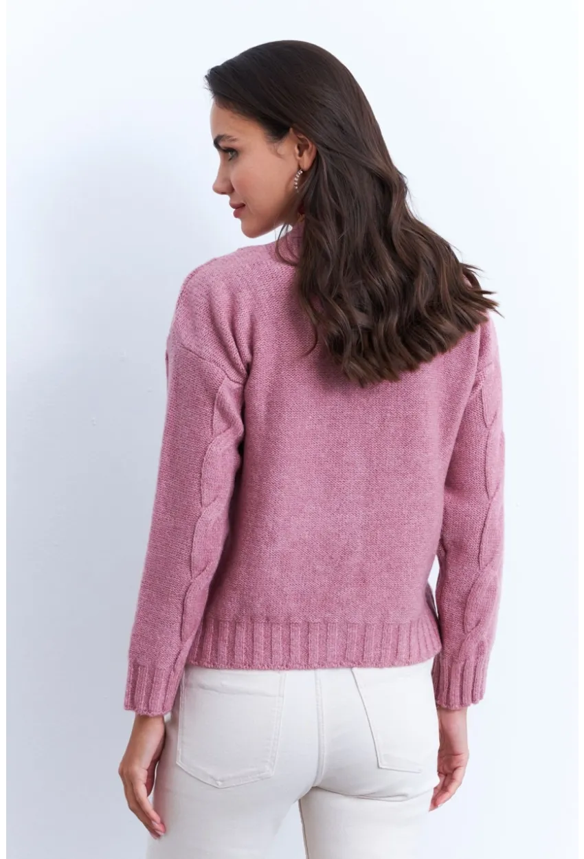 Kadın Gül Kurusu Saç Örgülü Hırka YV295