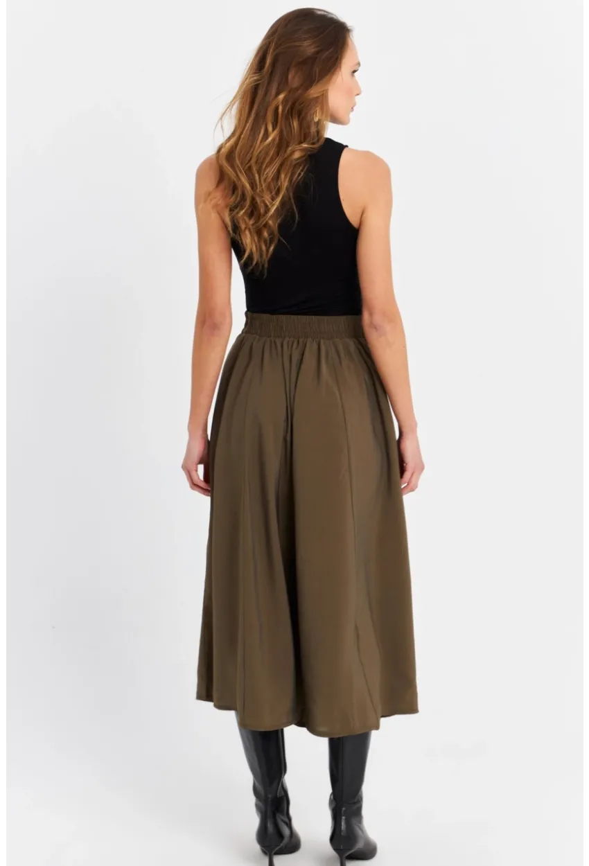 Kadın Haki Cepli Midi Etek SH20194