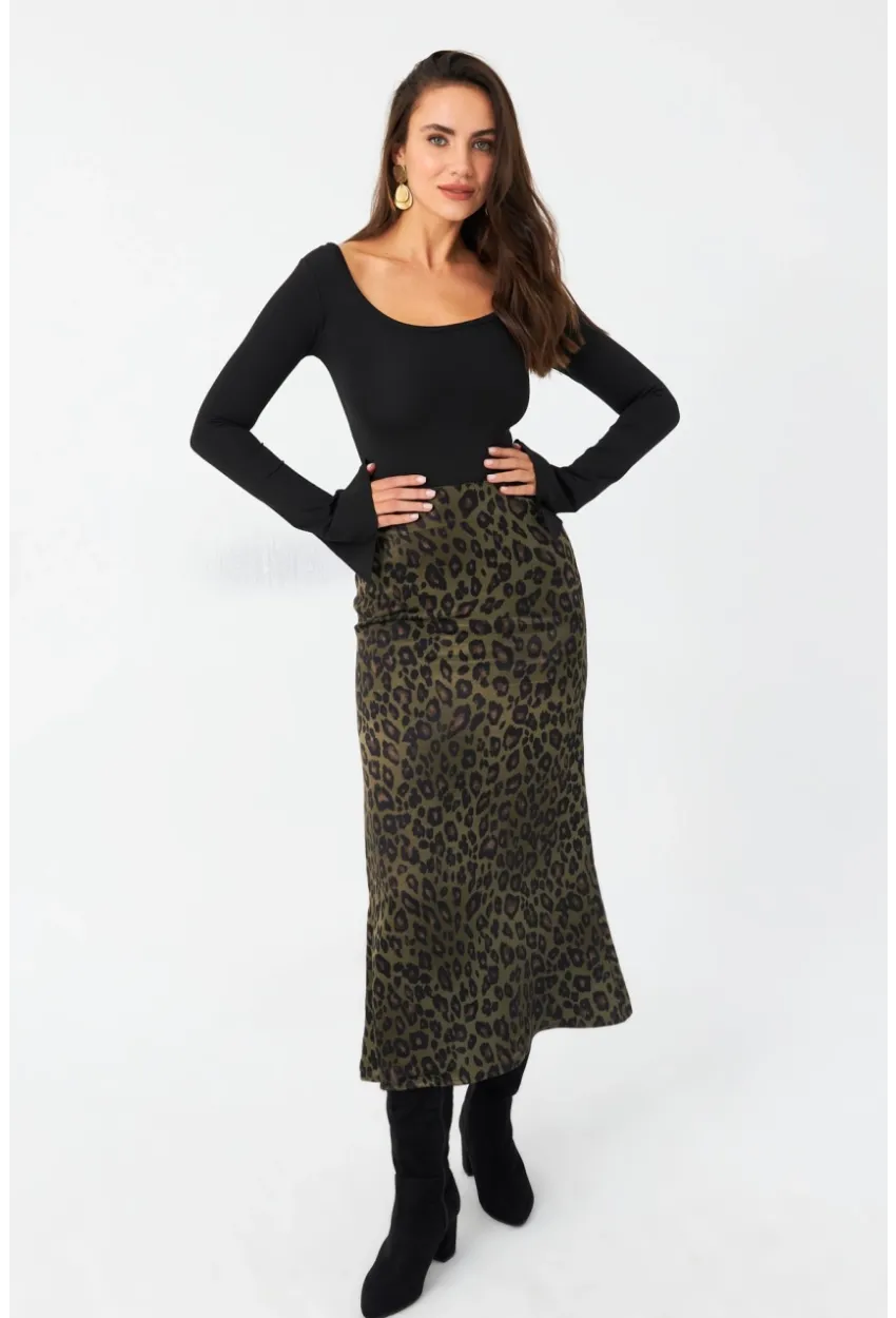 Kadın Haki Desenli Saten Etek MCAR1060