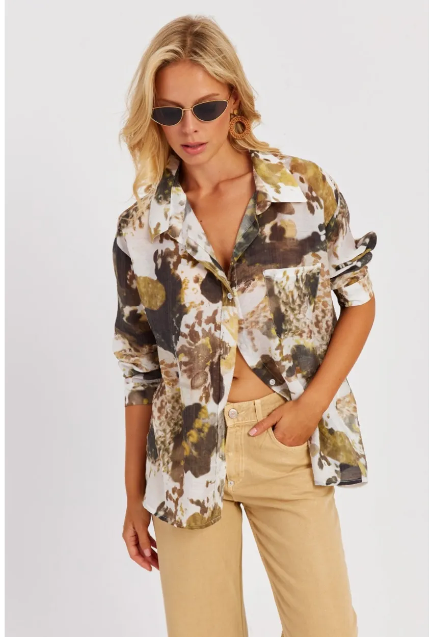 Kadın Haki Dokuma Gömlek KED150