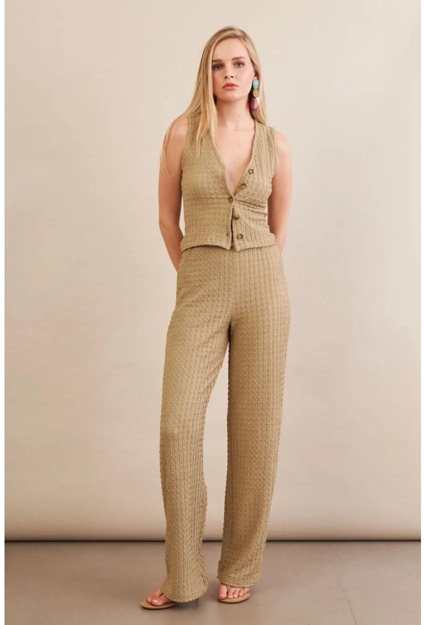 Kadın Haki Gofre Yelek Pantalon Takım FLU330