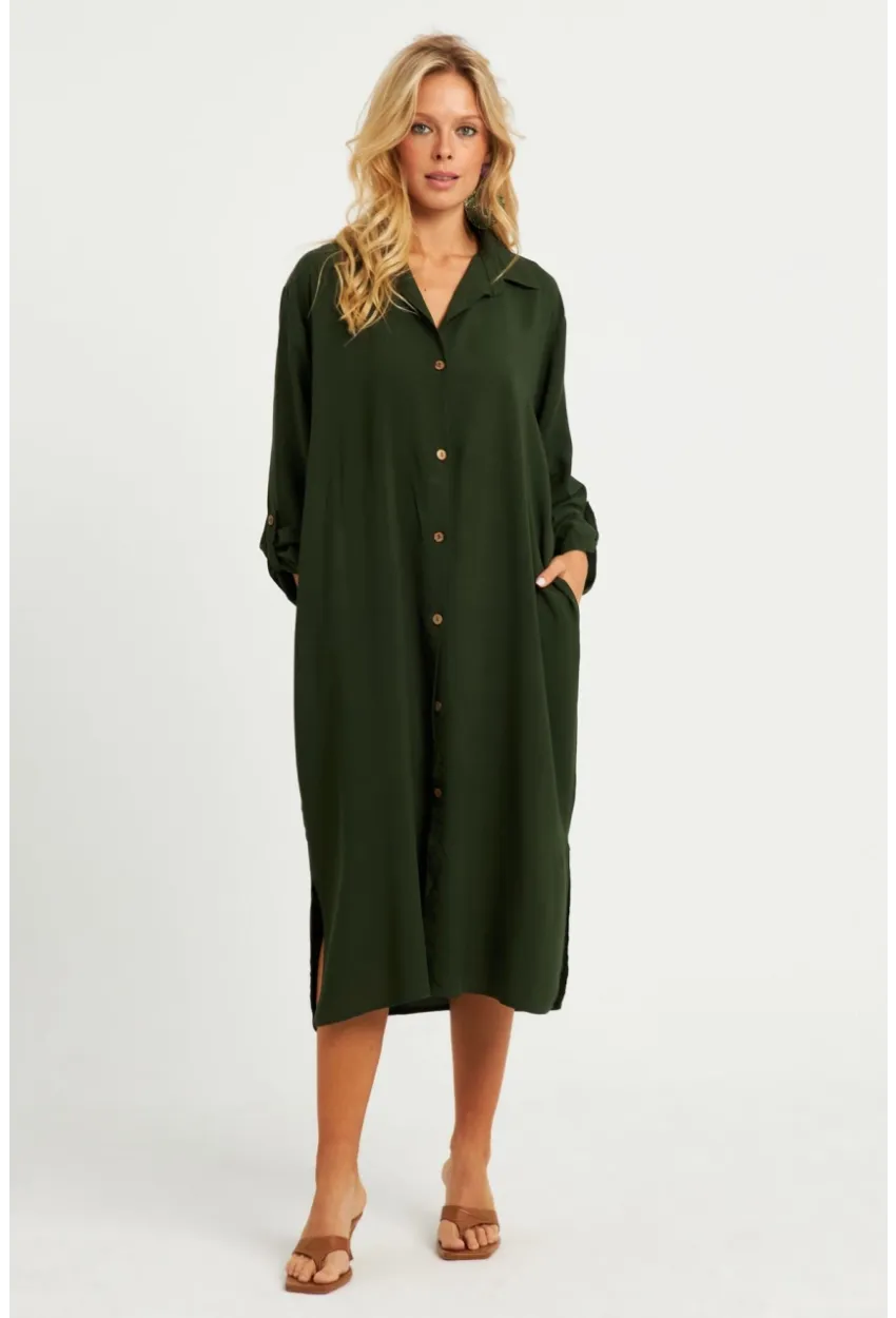 Kadın Haki Gömlek Elbise LV178