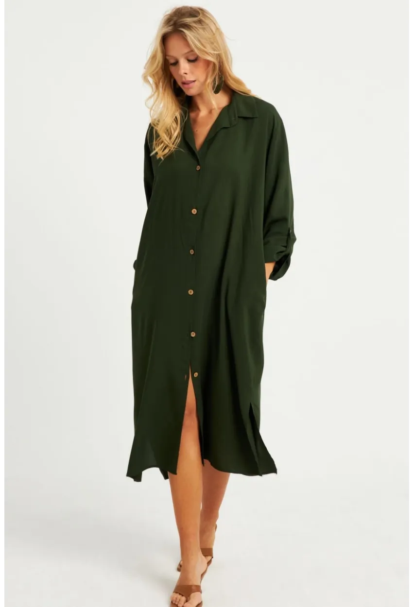 Kadın Haki Gömlek Elbise LV178