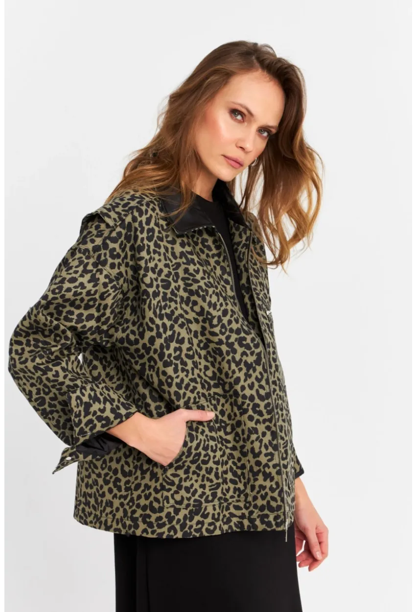 Kadın Haki Leopar Denim Ceket MELT1174