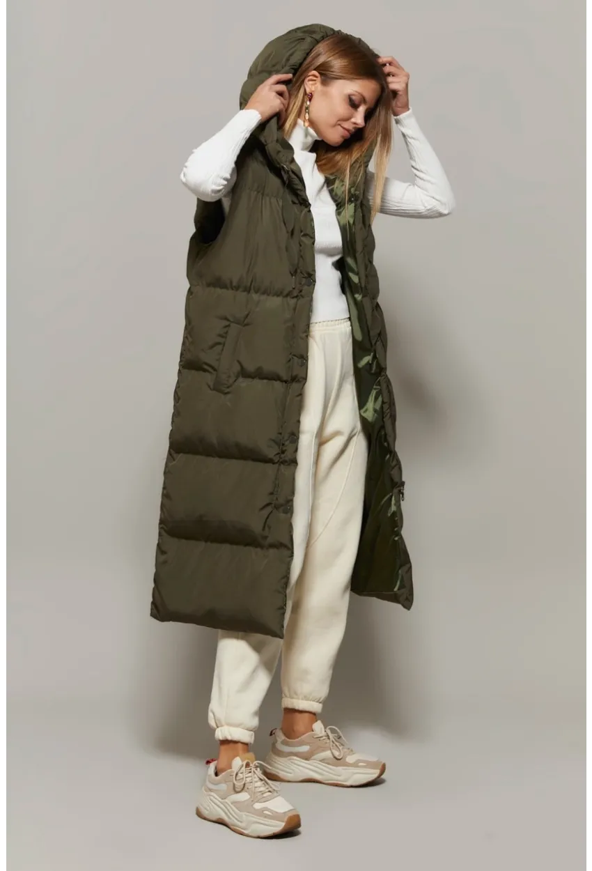 Kadın Haki Uzun Şişme Yelek DAF05