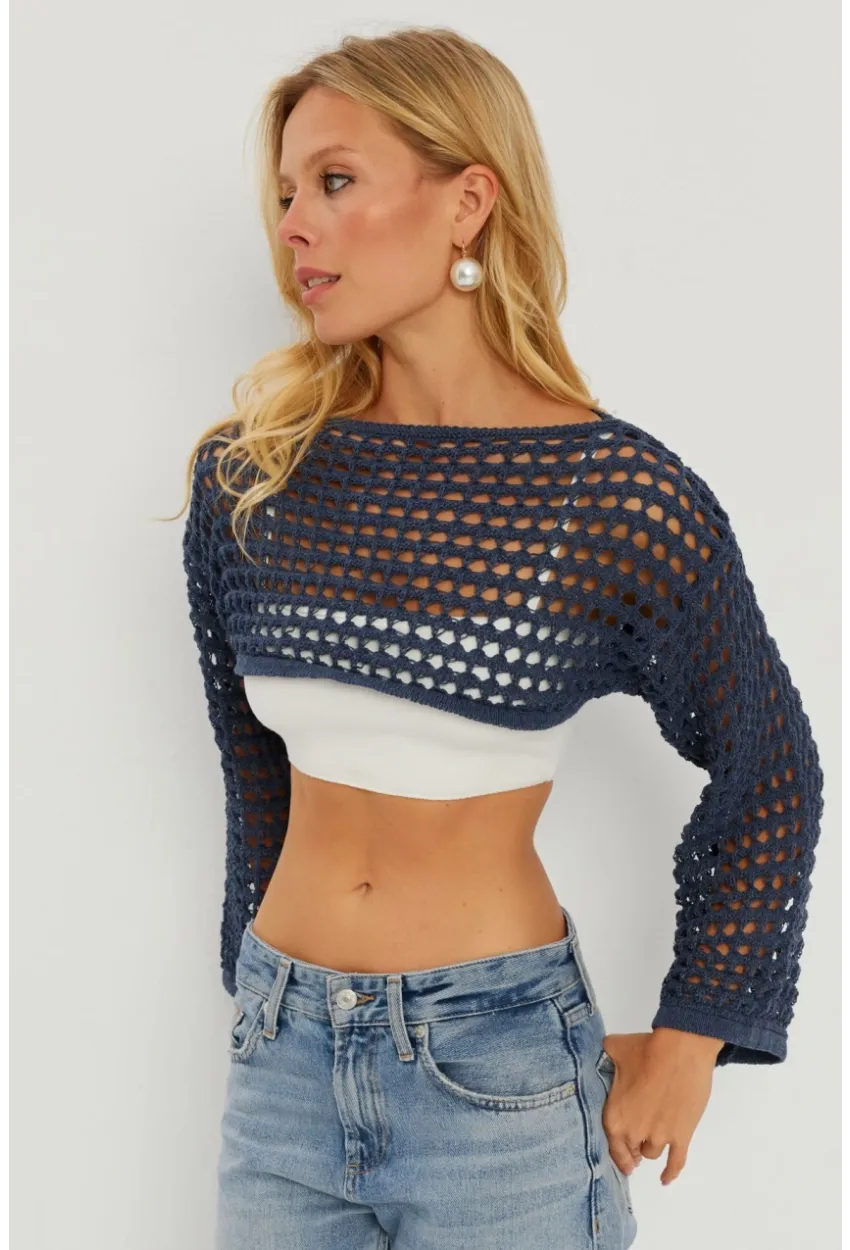 Kadın İndigo Ajurlu Bolero YV115