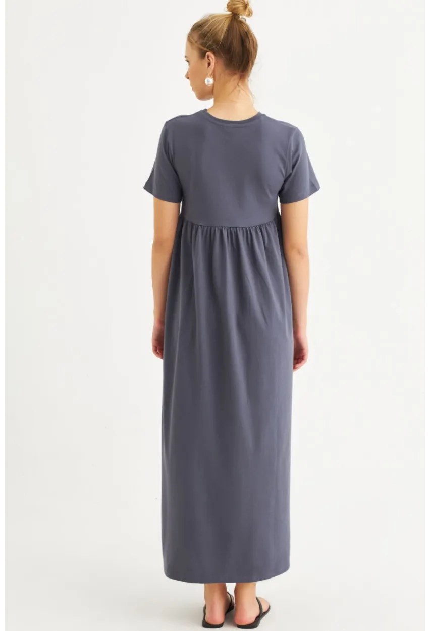 Kadın İndigo Asimetrik Dikişli Maxi Elbise MDMR440
