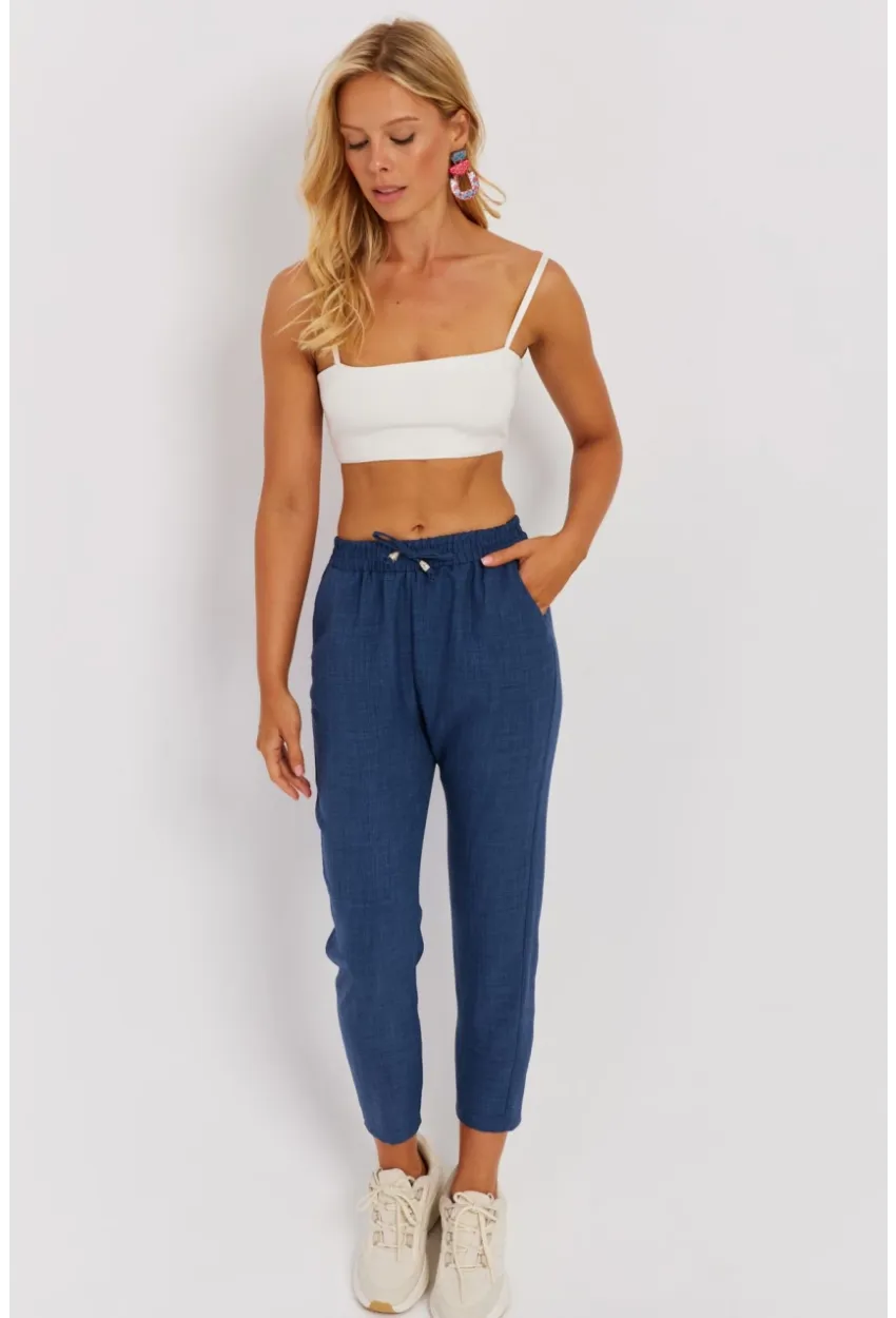 Kadın İndigo Beli Lastikli Pantolon GÇ161