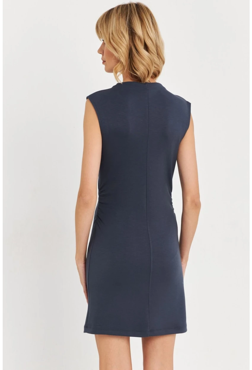 Kadın İndigo Drapeli Mini Elbise SE6