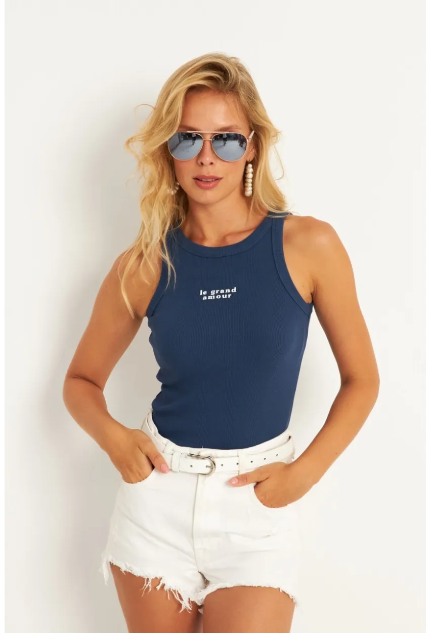 Kadın İndigo Halter Yaka Bluz AYD346