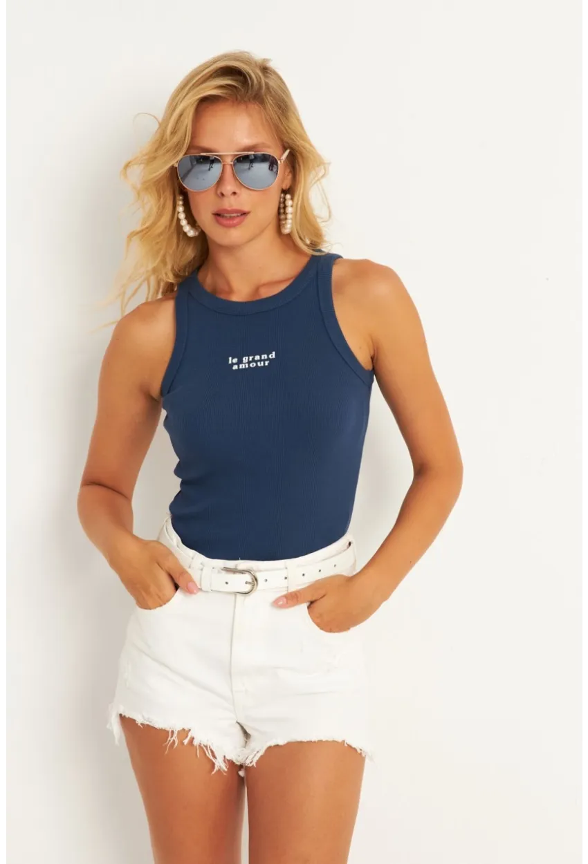 Kadın İndigo Halter Yaka Bluz AYD346