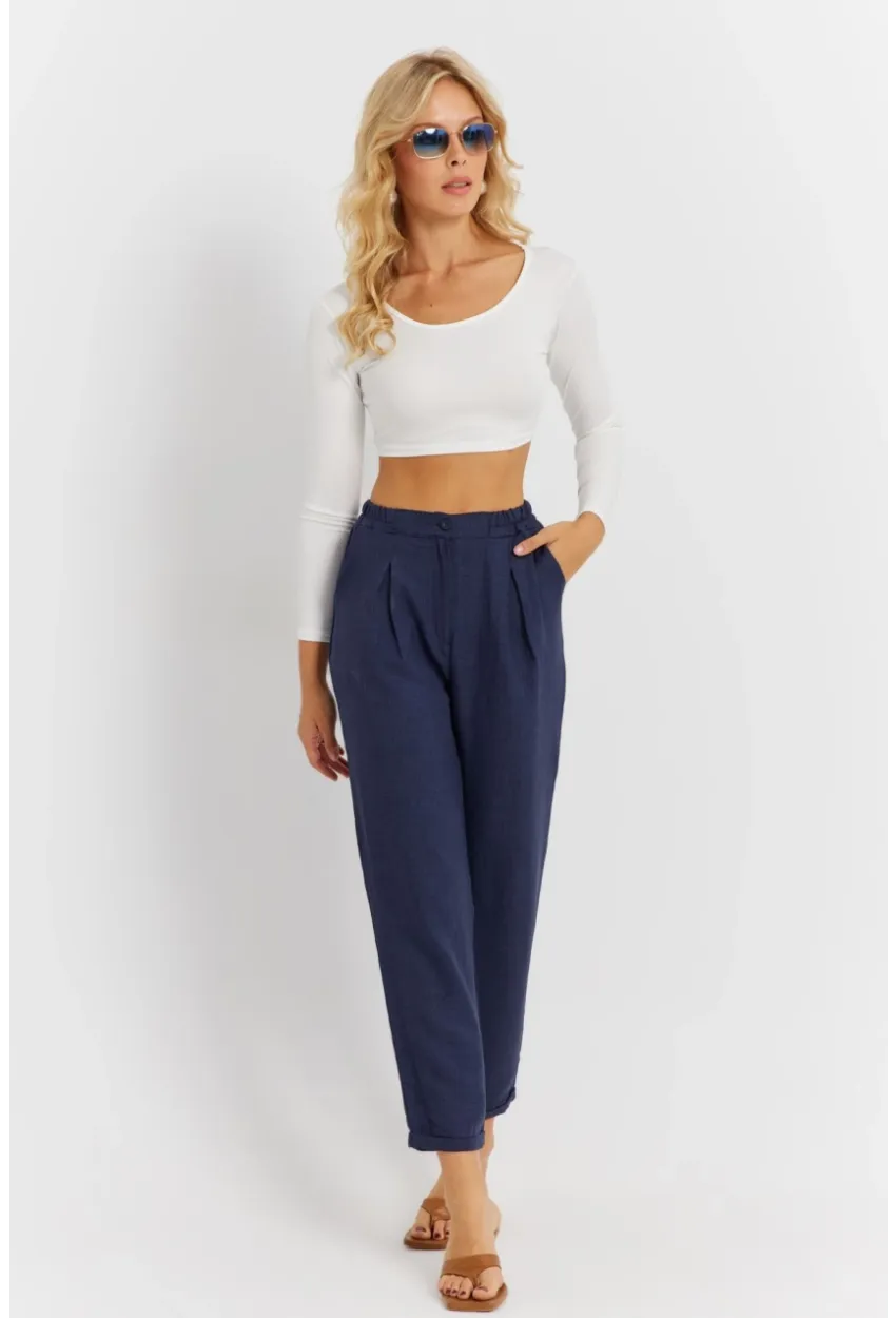 Kadın İndigo Keten Pantolon DMR340