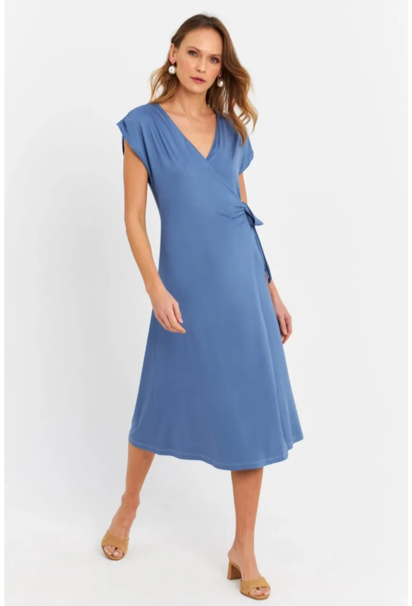 Kadın İndigo Kruvaze Midi Elbise EY3044