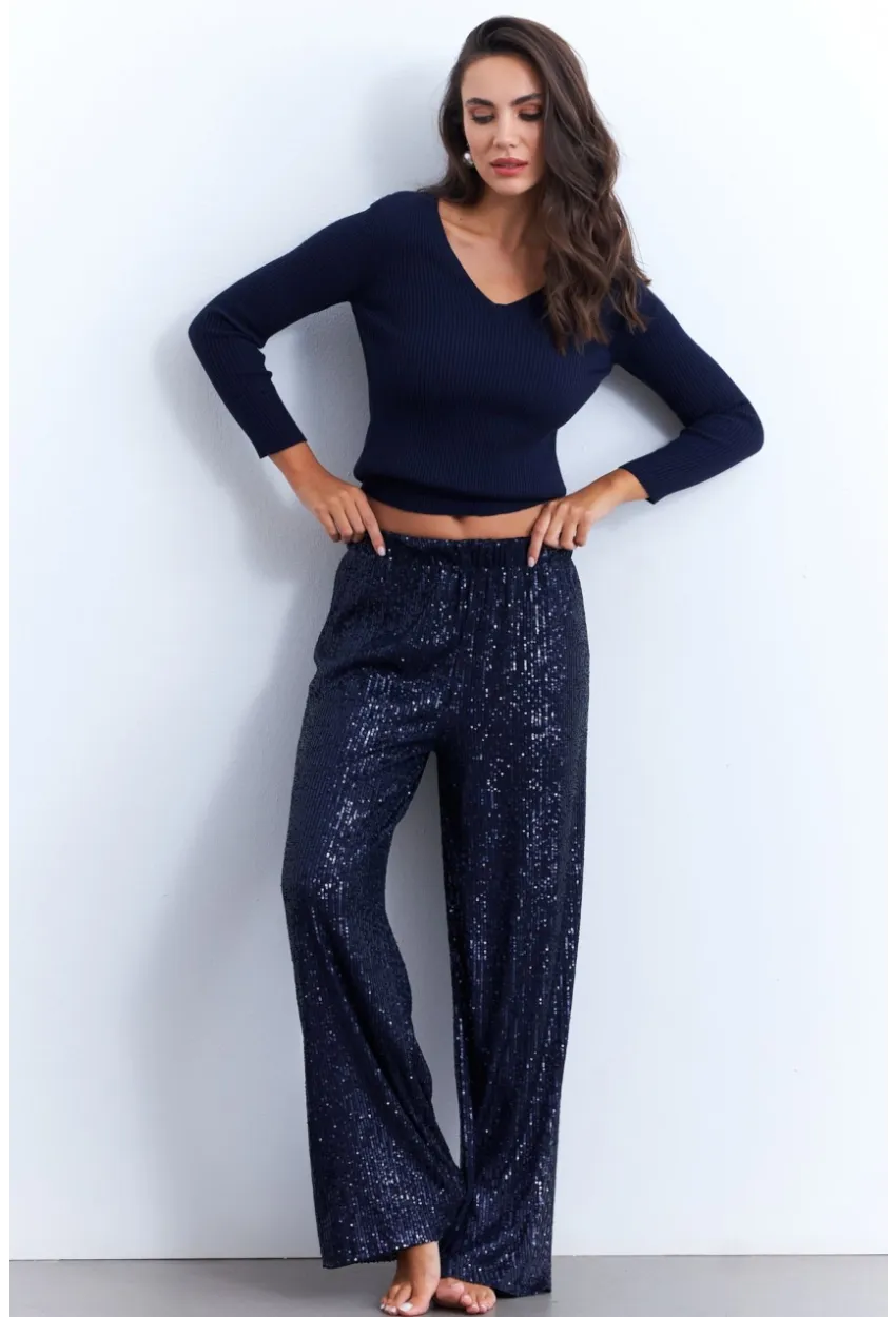 Kadın İndigo Payetli Pantolon SHR8