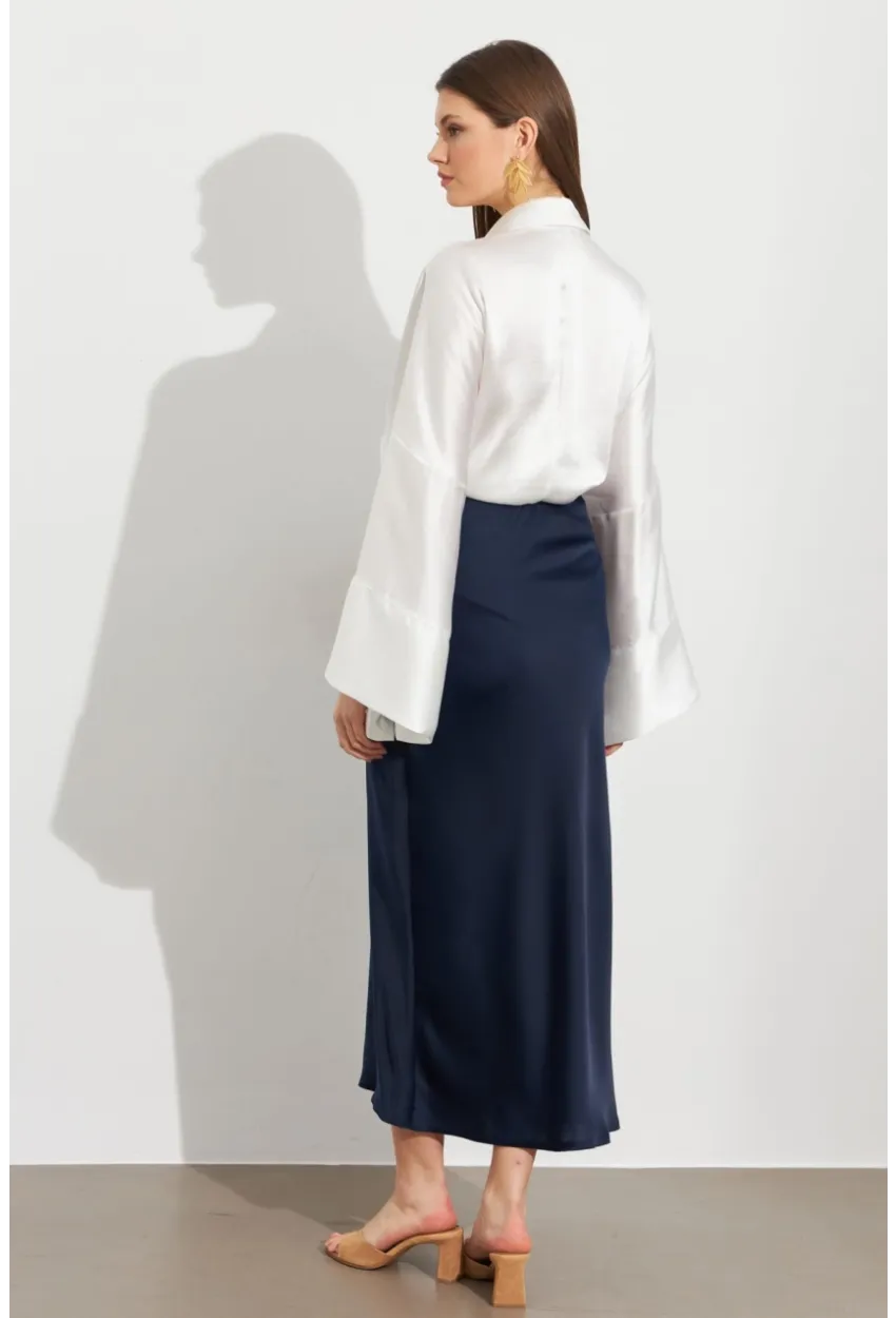 Kadın İndigo Saten Çan Etek SE20