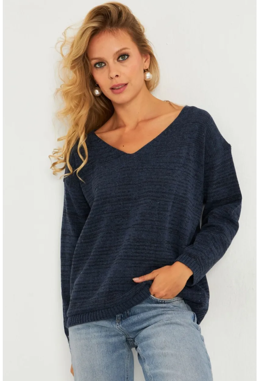 Kadın İndigo V Yaka Triko Bluz YV282
