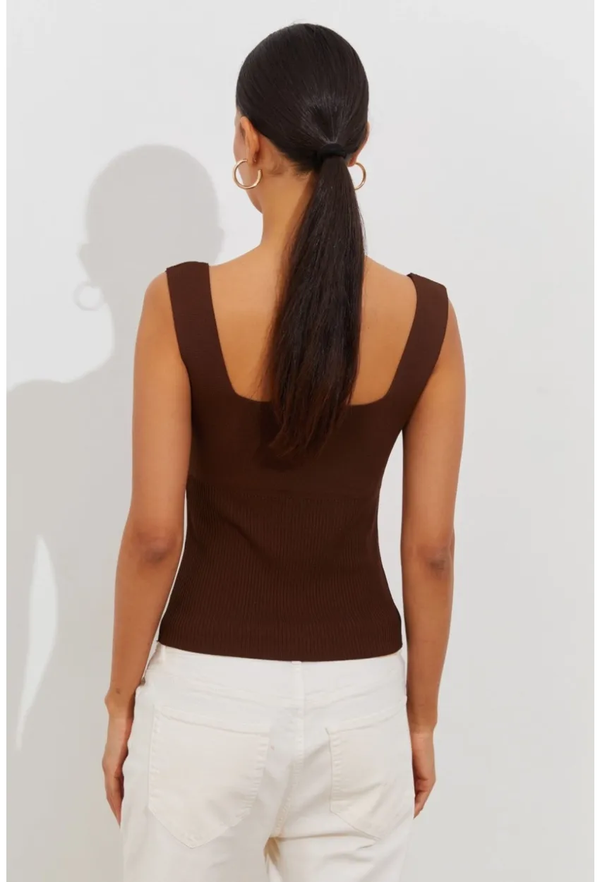 Kadın Kahve Triko Atlet YV117