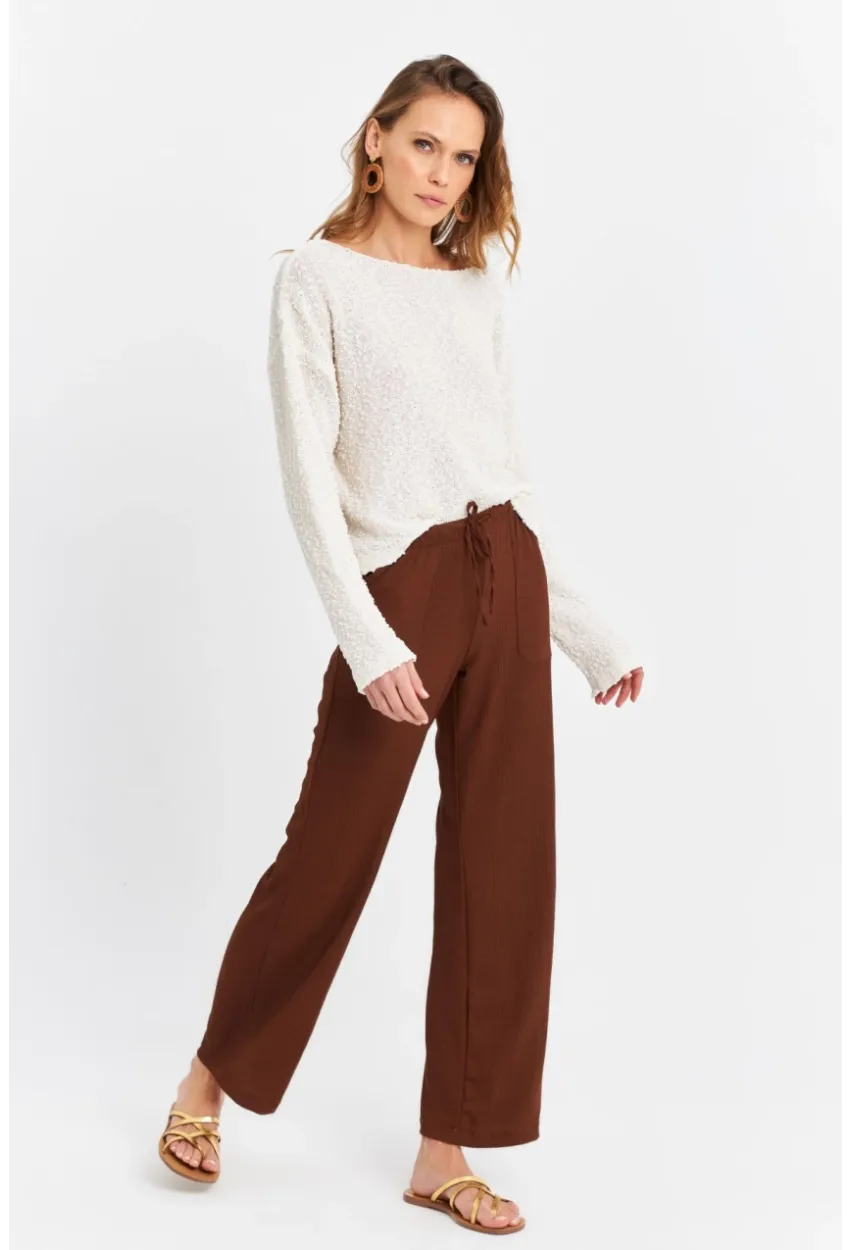 Kadın Kahverengi Beli Lastikli Palazzo Pantolon ATS80745