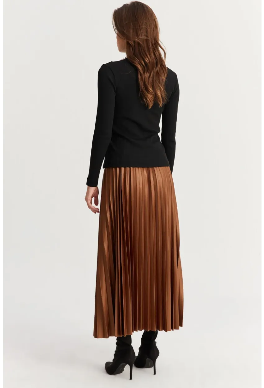 Kadın Kahverengi Beli Lastikli Pilise Etek GÇ190